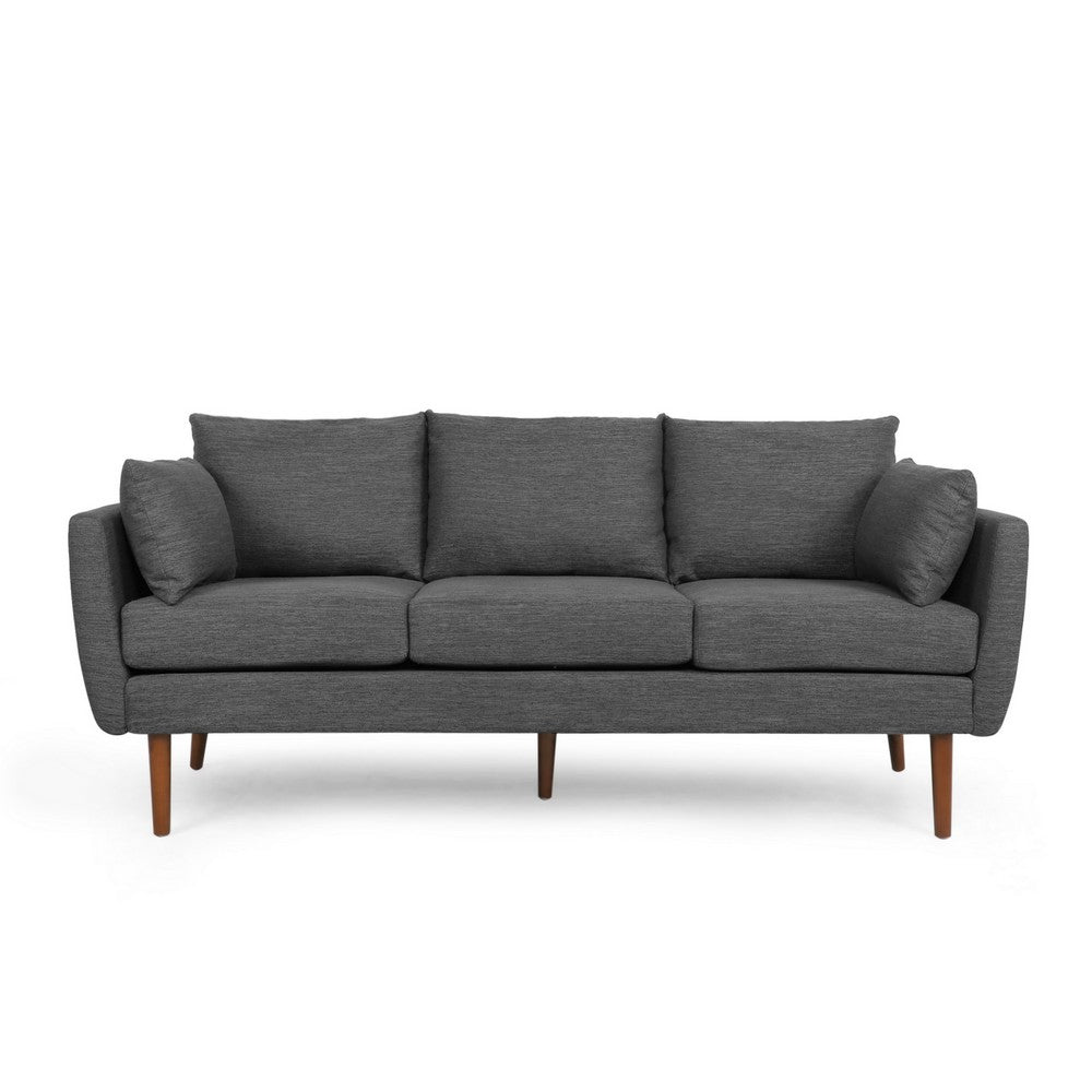Nate Sofa with 2 Accent Pillows, 77 Inch Birch Wood, Charcoal Gray -BM323671