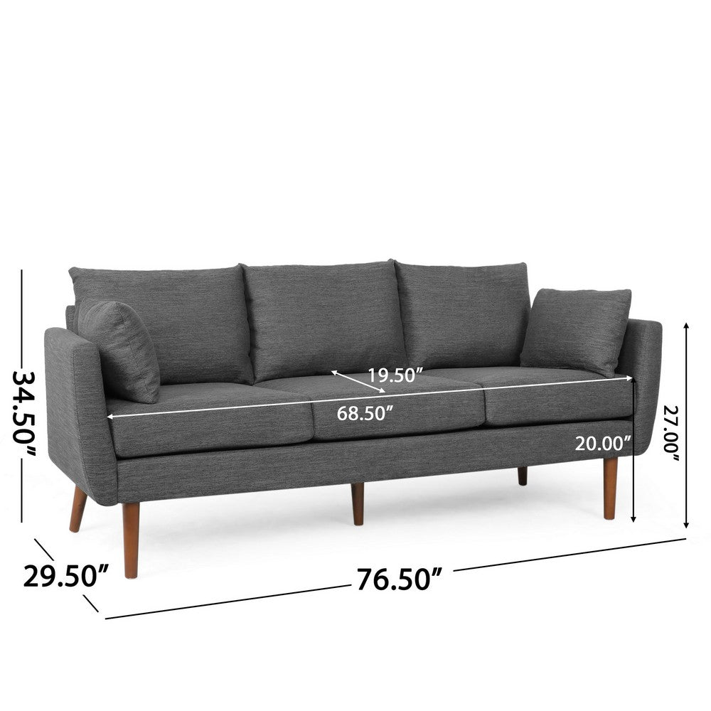 Nate Sofa with 2 Accent Pillows, 77 Inch Birch Wood, Charcoal Gray -BM323671