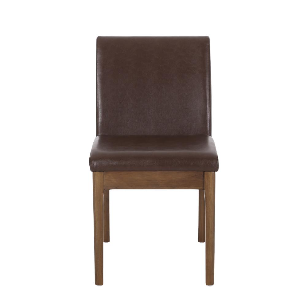 Armless Dining Chair, Natural Grain Rubberwood, Brown Faux Leather -BM323672