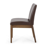 Armless Dining Chair, Natural Grain Rubberwood, Brown Faux Leather -BM323672
