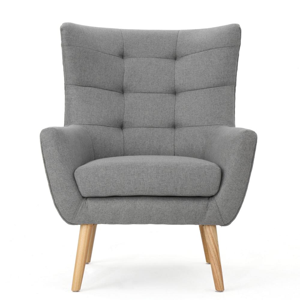 Ranie Accent Club Chair, Rubberwood Legs, Gray Button Tufted Polyester -BM323674