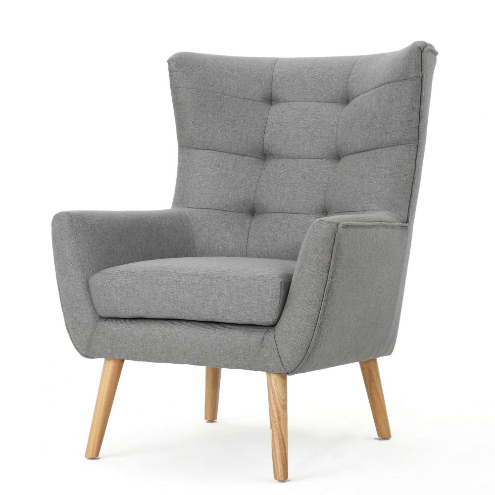 Ranie Accent Club Chair, Rubberwood Legs, Gray Button Tufted Polyester