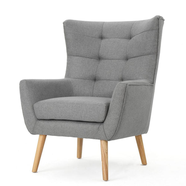 Ranie Accent Club Chair, Rubberwood Legs, Gray Button Tufted Polyester
