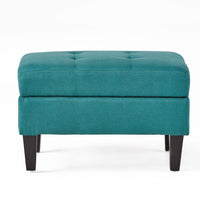 Ottoman with Storage, 28 Inch, Black Birch Wood, Teal Waffle Stitched -BM323679