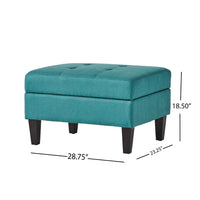Ottoman with Storage, 28 Inch, Black Birch Wood, Teal Waffle Stitched -BM323679