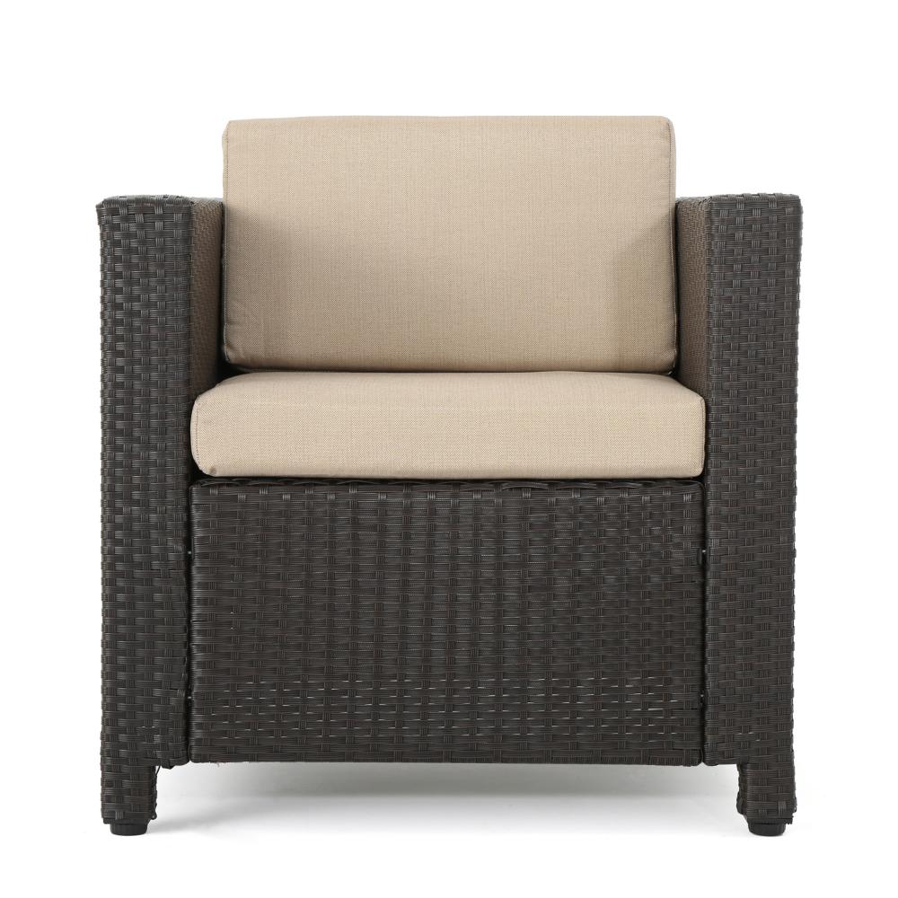 Elza Outdoor Accent Chair, Iron, Brown Faux Rattan Wicker, Beige -BM323685