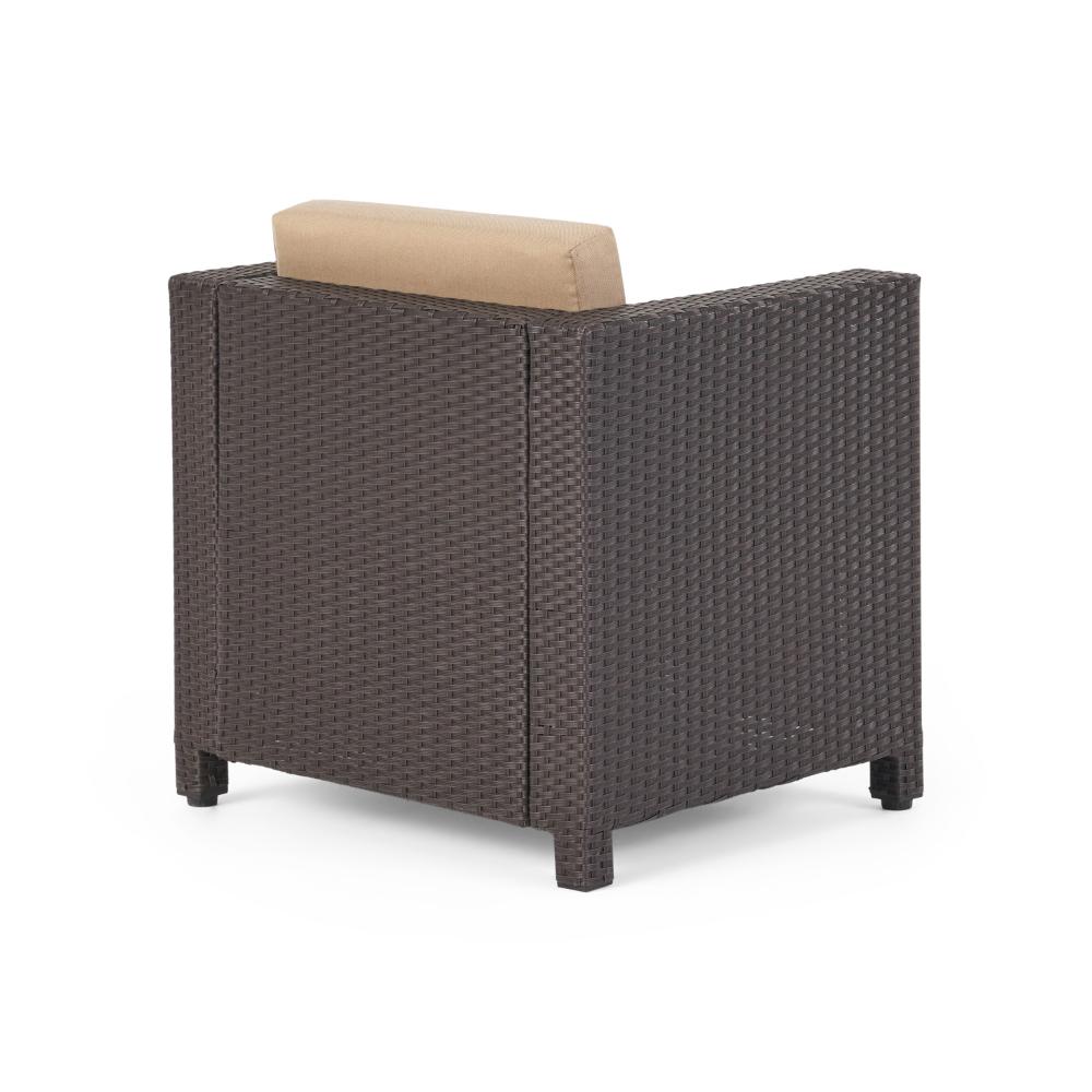 Elza Outdoor Accent Chair, Iron, Brown Faux Rattan Wicker, Beige -BM323685
