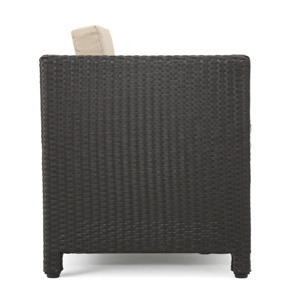 Elza Outdoor Accent Chair, Iron, Brown Faux Rattan Wicker, Beige -BM323685