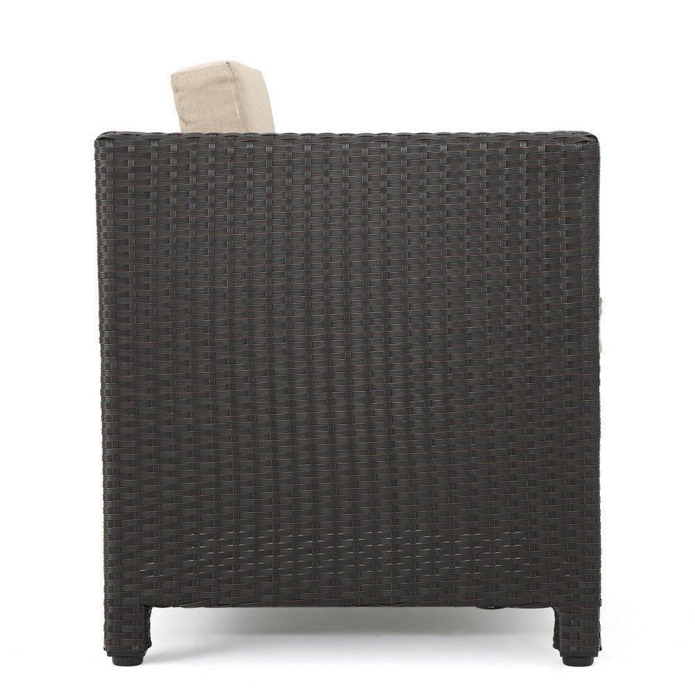 Elza Outdoor Accent Chair, Iron, Brown Faux Rattan Wicker, Beige -BM323685