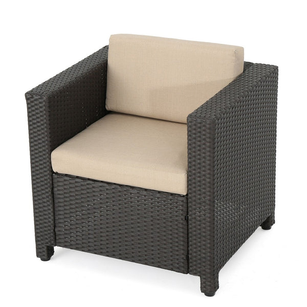 Elza Outdoor Accent Chair, Iron, Brown Faux Rattan Wicker, Beige -BM323685
