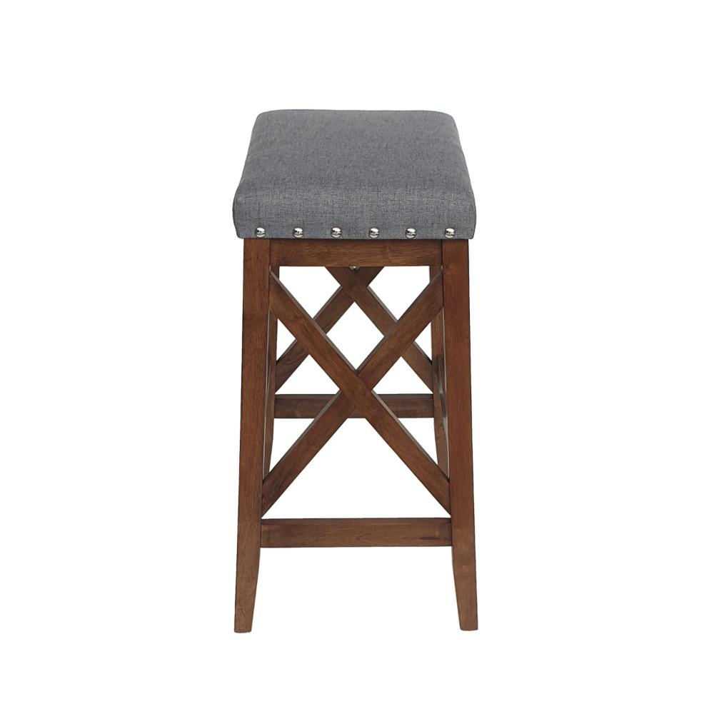 Arica Barstool Set of 2, Saddle Seat X-Cross Rubberwood, Charcoal Gray -BM323689