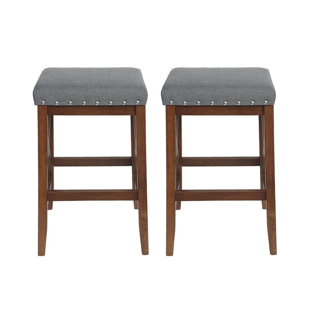 Arica Barstool Set of 2, Saddle Seat X-Cross Rubberwood, Charcoal Gray -BM323689