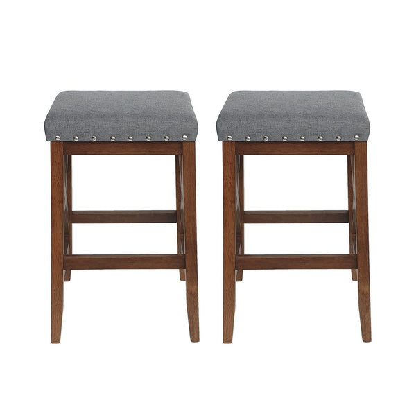 Arica Barstool Set of 2, Saddle Seat X-Cross Rubberwood, Charcoal Gray -BM323689