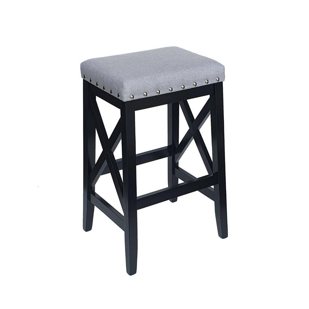Arica Barstool Set of 2, Saddle Seat X-Cross Rubberwood, Light Gray -BM323690