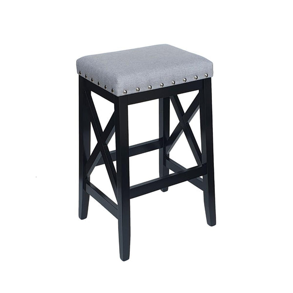 Arica Barstool Set of 2, Saddle Seat X-Cross Rubberwood, Light Gray -BM323690