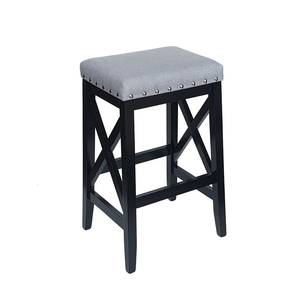 Arica Barstool Set of 2, Saddle Seat X-Cross Rubberwood, Light Gray -BM323690
