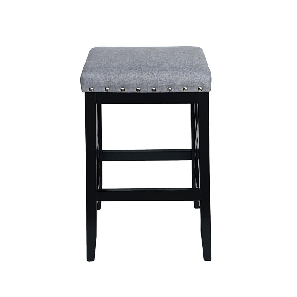 Arica Barstool Set of 2, Saddle Seat X-Cross Rubberwood, Light Gray -BM323690