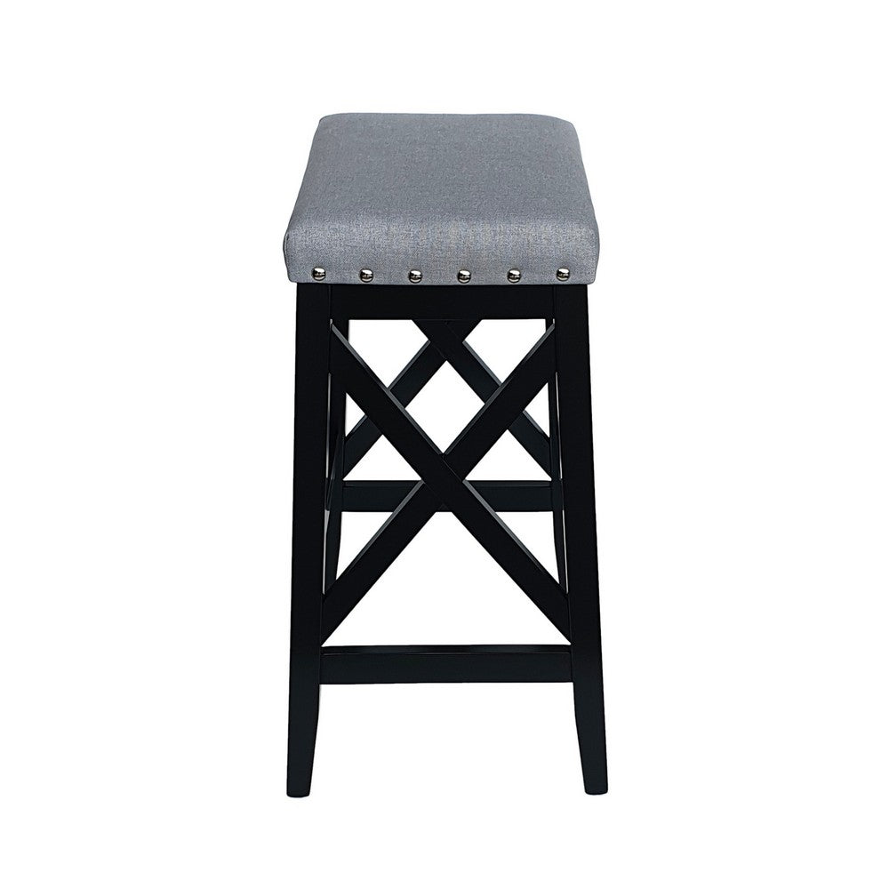 Arica Barstool Set of 2, Saddle Seat X-Cross Rubberwood, Light Gray -BM323690