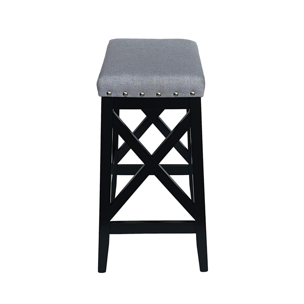 Arica Barstool Set of 2, Saddle Seat X-Cross Rubberwood, Light Gray -BM323690
