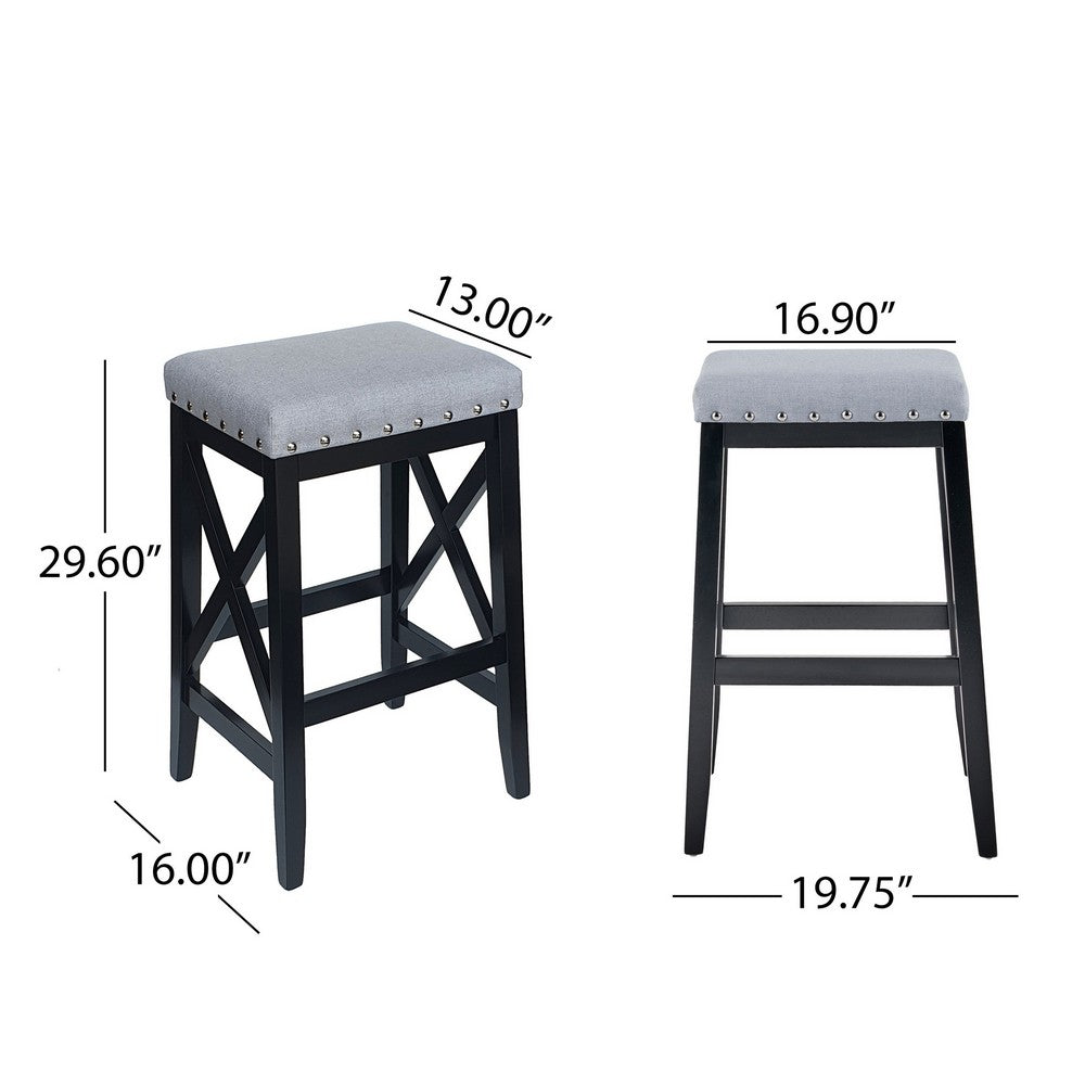 Arica Barstool Set of 2, Saddle Seat X-Cross Rubberwood, Light Gray -BM323690