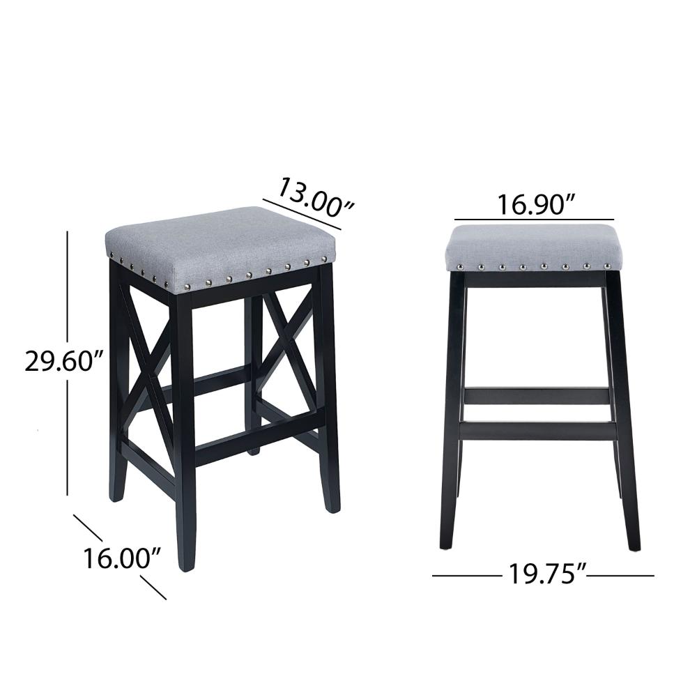 Arica Barstool Set of 2, Saddle Seat X-Cross Rubberwood, Light Gray -BM323690