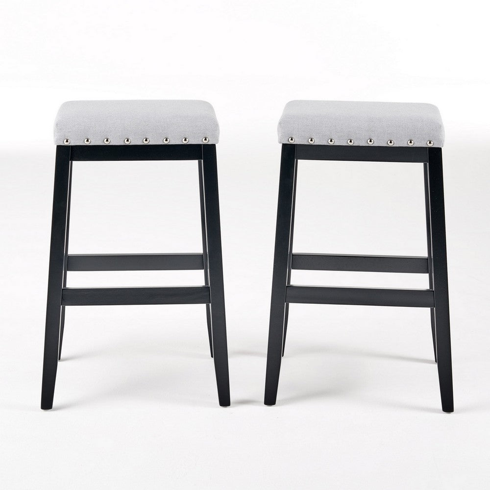 Arica Barstool Set of 2, Saddle Seat X-Cross Rubberwood, Light Gray -BM323690