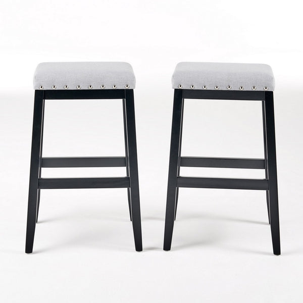 Arica Barstool Set of 2, Saddle Seat X-Cross Rubberwood, Light Gray -BM323690