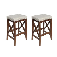Arica Barstool Set of 2, Saddle Seat X-Cross Rubberwood, Light Beige