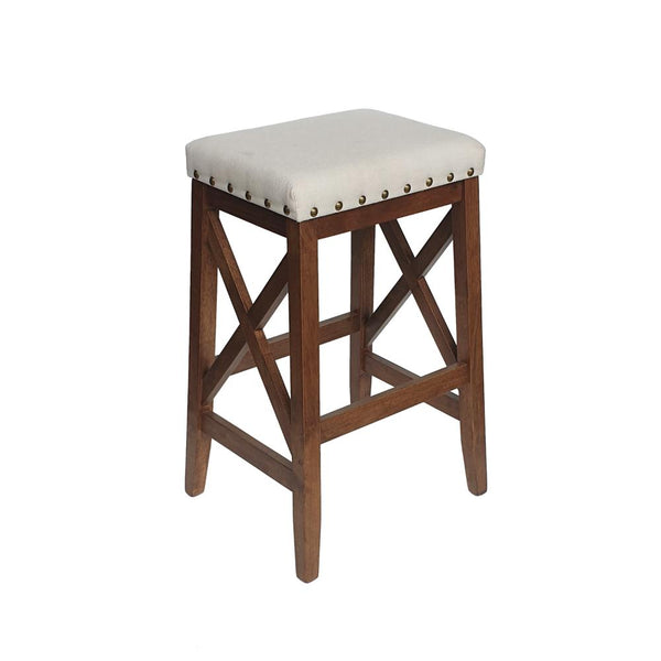 Arica Barstool Set of 2, Saddle Seat X-Cross Rubberwood, Light Beige -BM323691