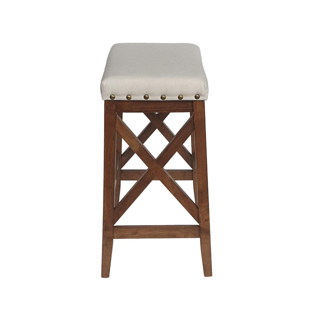 Arica Barstool Set of 2, Saddle Seat X-Cross Rubberwood, Light Beige -BM323691