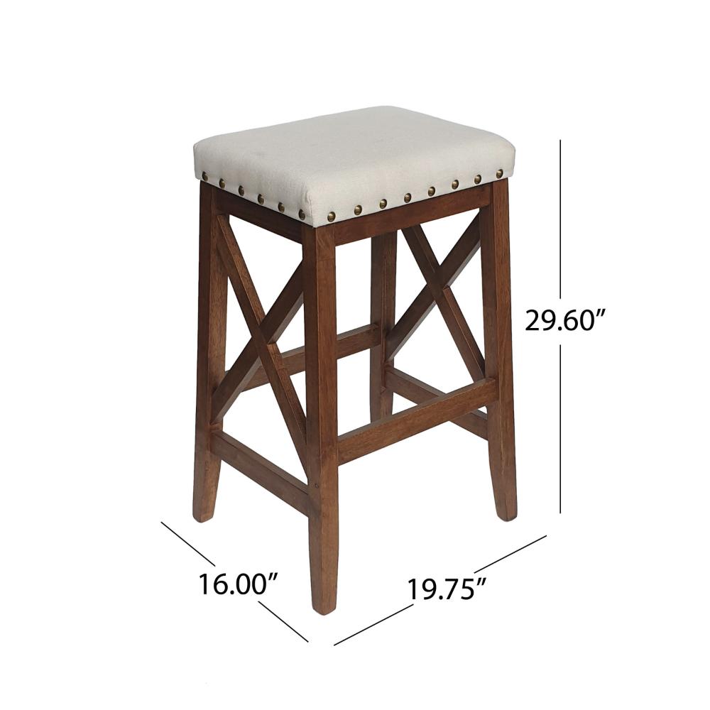Arica Barstool Set of 2, Saddle Seat X-Cross Rubberwood, Light Beige -BM323691