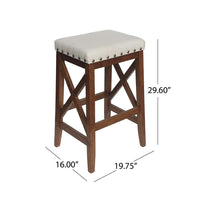 Arica Barstool Set of 2, Saddle Seat X-Cross Rubberwood, Light Beige -BM323691