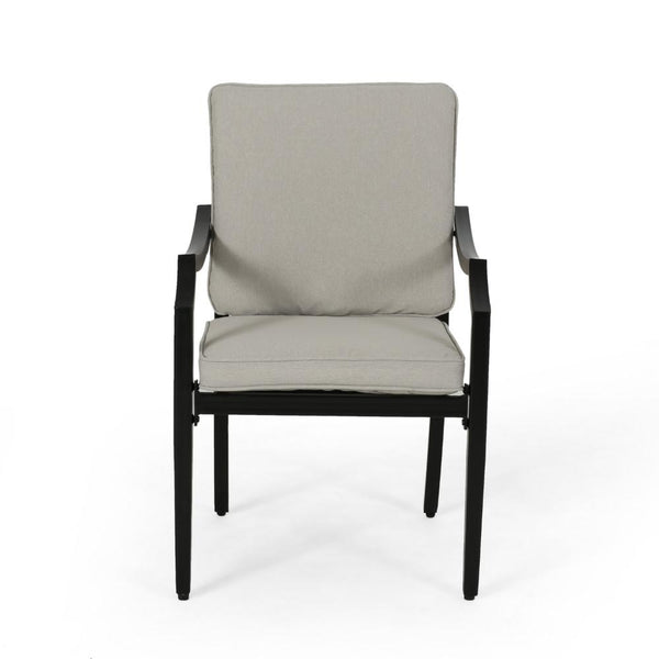 Outdoor Dining Chair Set of 2, Crossed Back, Beige Fabric, Black Metal -BM323692