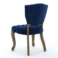 Dining Chair, Brown Weathered Hardwood, Navy Blue Tufted Faux-Velvet -BM323694