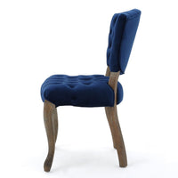 Dining Chair, Brown Weathered Hardwood, Navy Blue Tufted Faux-Velvet -BM323694