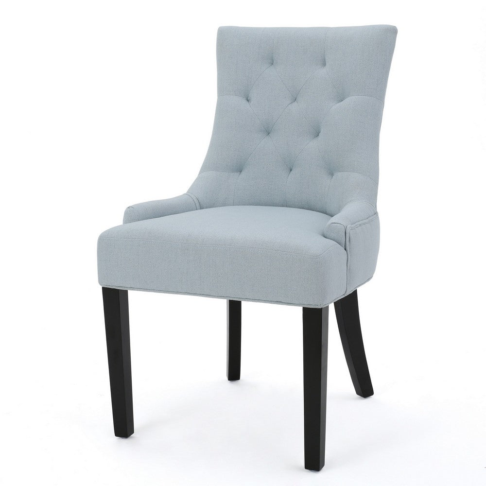 Chen Dining Chair Set of 2, Espresso Wood, Light Blue Button Tufted -BM323695