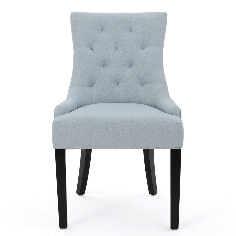 Chen Dining Chair Set of 2, Espresso Wood, Light Blue Button Tufted -BM323695