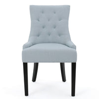 Chen Dining Chair Set of 2, Espresso Wood, Light Blue Button Tufted -BM323695
