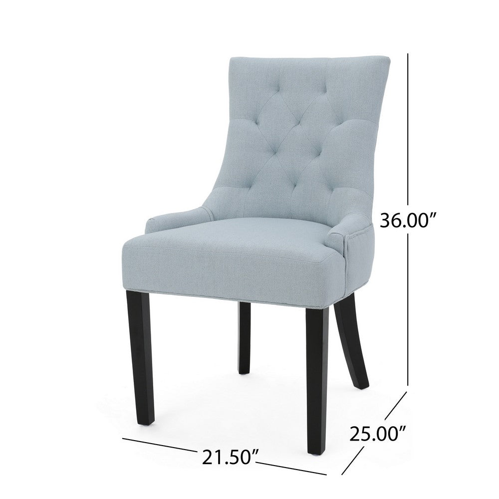 Chen Dining Chair Set of 2, Espresso Wood, Light Blue Button Tufted -BM323695