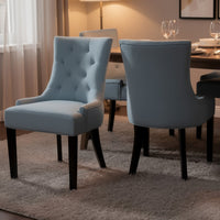 Chen Dining Chair Set of 2, Espresso Wood, Light Blue Button Tufted -BM323695