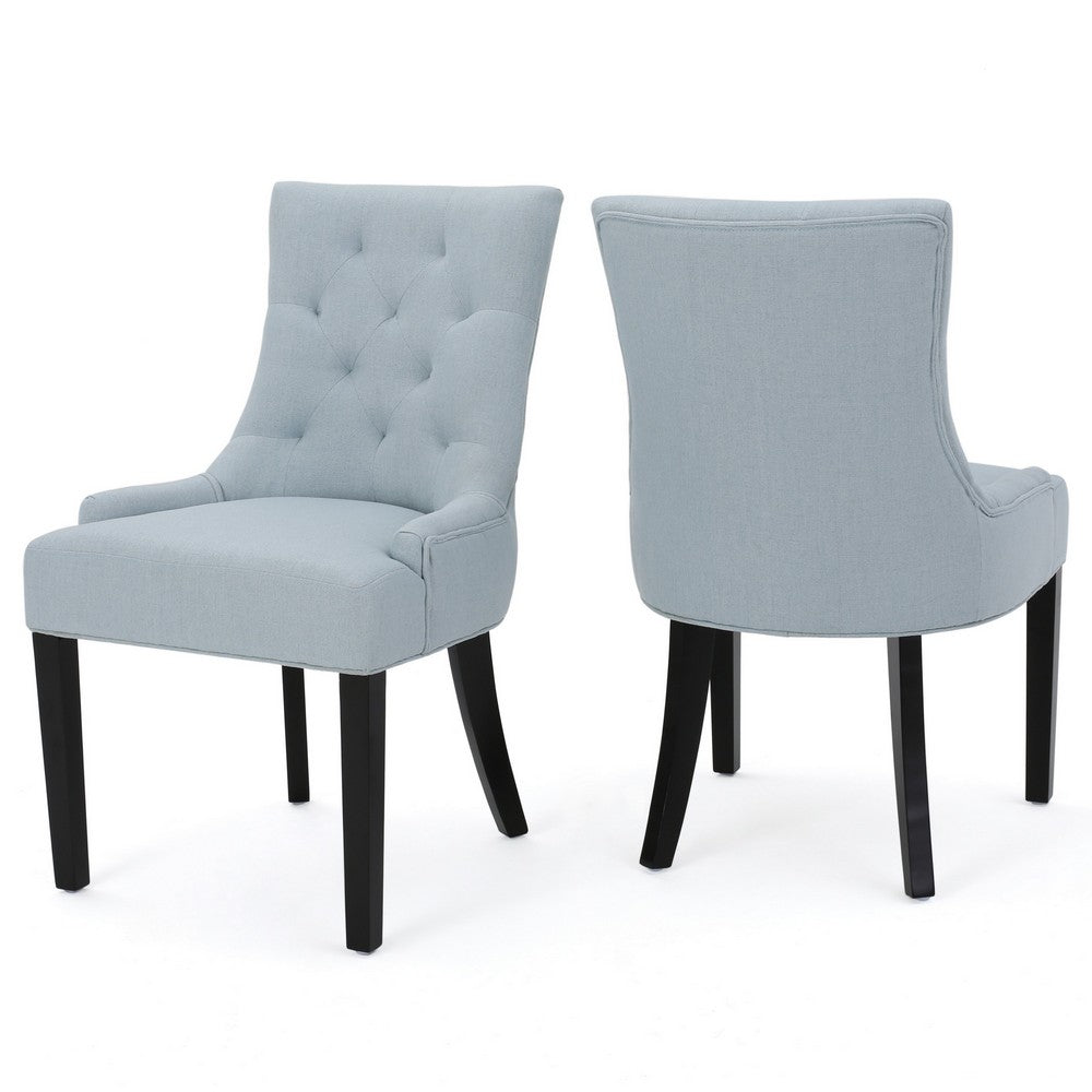 Chen Dining Chair Set of 2, Espresso Wood, Light Blue Button Tufted -BM323695