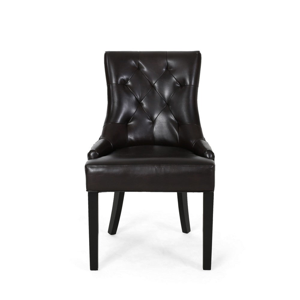 Chen Dining Chair Set of 2, Sloped Arms, Tufted Brown Faux Leather -BM323696