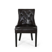 Chen Dining Chair Set of 2, Sloped Arms, Tufted Brown Faux Leather -BM323696