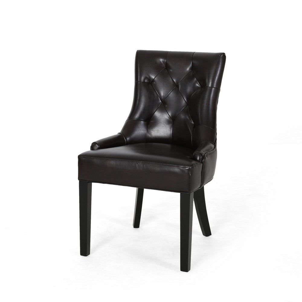 Chen Dining Chair Set of 2, Sloped Arms, Tufted Brown Faux Leather -BM323696