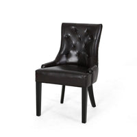 Chen Dining Chair Set of 2, Sloped Arms, Tufted Brown Faux Leather -BM323696