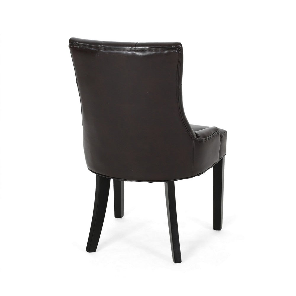 Chen Dining Chair Set of 2, Sloped Arms, Tufted Brown Faux Leather -BM323696