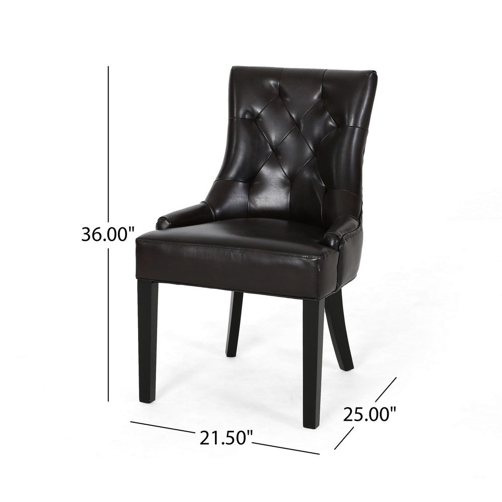 Chen Dining Chair Set of 2, Sloped Arms, Tufted Brown Faux Leather -BM323696