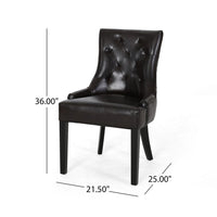 Chen Dining Chair Set of 2, Sloped Arms, Tufted Brown Faux Leather -BM323696
