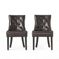 Chen Dining Chair Set of 2, Sloped Arms, Tufted Brown Faux Leather -BM323696