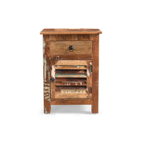 Side End Table, Storage, 25 Inch Black Metal, Natural Distressed Wood -BM323697